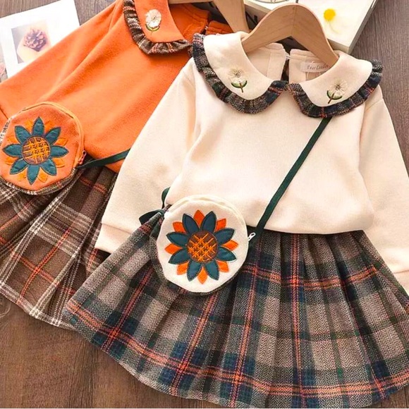 Fall/winter girls long sleeve top, plaited skirt and bag set - Picture 5 of 8